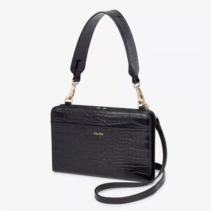 Calpak Black Croc-Embossed Convertible Crossbody travel Bag